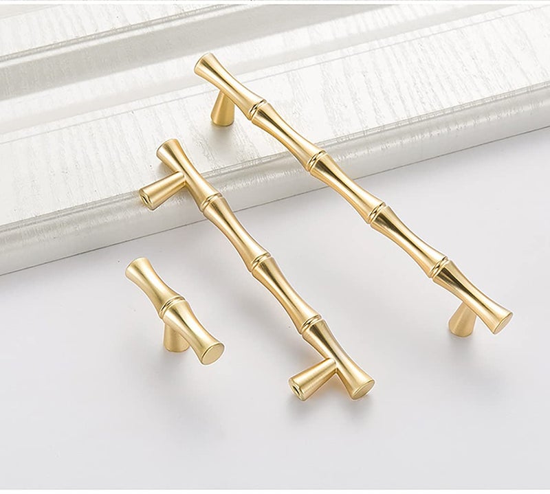 ESreake 6Pcs Bamboo Shape Solid Zinc Alloy Cabinet Knobs Handles  Dresser Drawer Cabinet Cupboard Closet Door Pulls Decorative Furniture Accessories Knobs (Length 4.9""/Hole Distance 3.8""  Golden) - Image 4